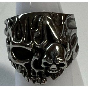 Jewelry Ring New Stainless Steel Skull 10 mm Biker Silver Tone Never Rust S-7.75